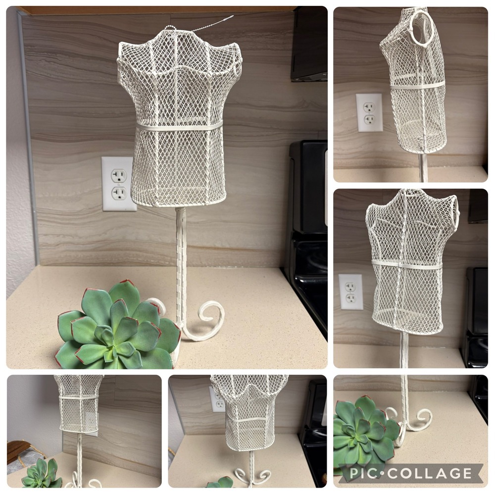 Vintage White Metal Wire Mesh Dress Form Jewelry Display Mannequin Stand 15 Inch